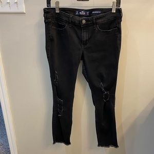 Hollister Low Rise Black Distressed Super Skinny Stretch Crop Jeans 7S 28w 24L